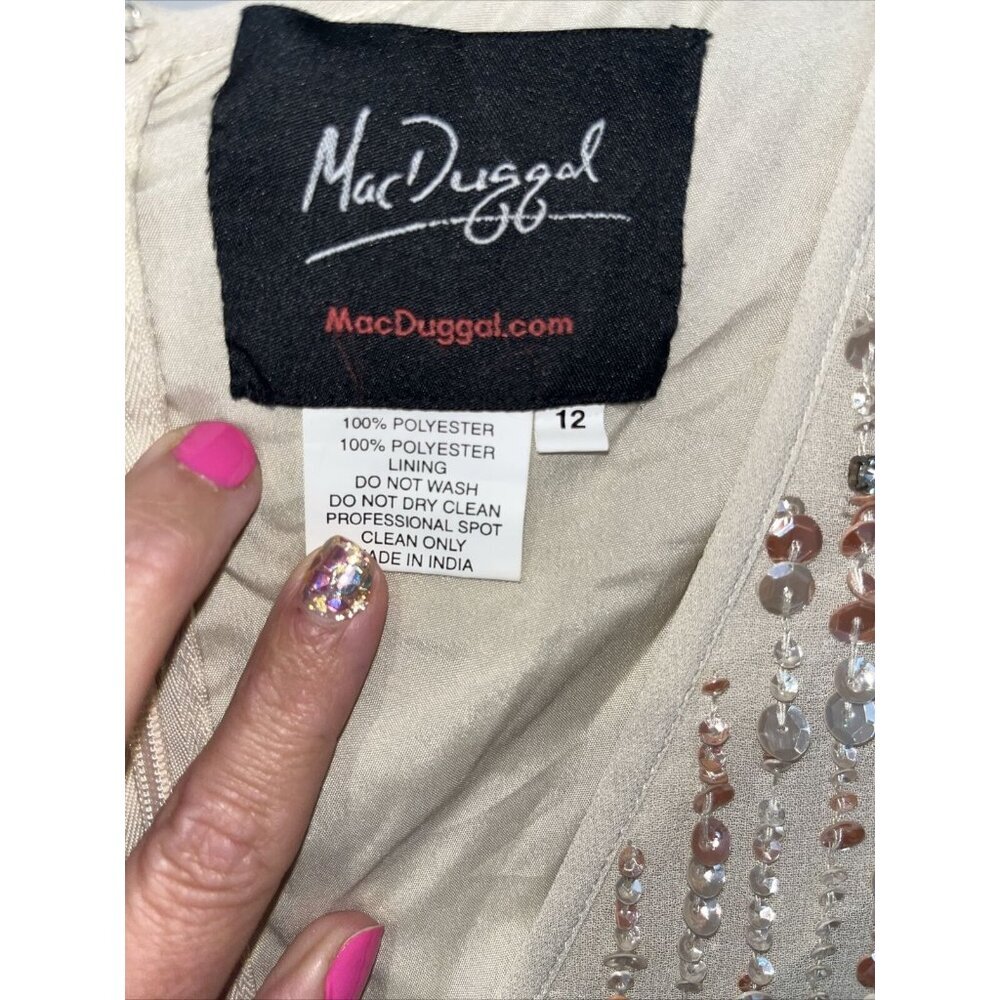 MAC DUGGAL Women's Sequin Sheath Midi Dress Nude 12 New with Tags - Picture 8 of 9
